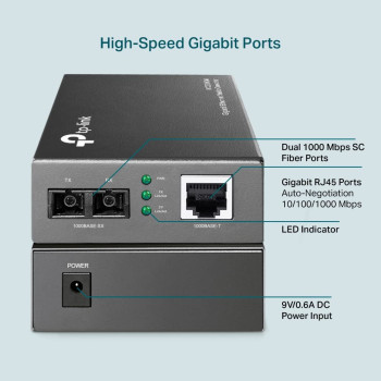 TP-Link Gigabit Multi-Mode Media Converter, Complies with IEEE 802.3ab and IEEE 802.3z Extends Fiber Distance Up to 0.55 km (MC200CM),Black