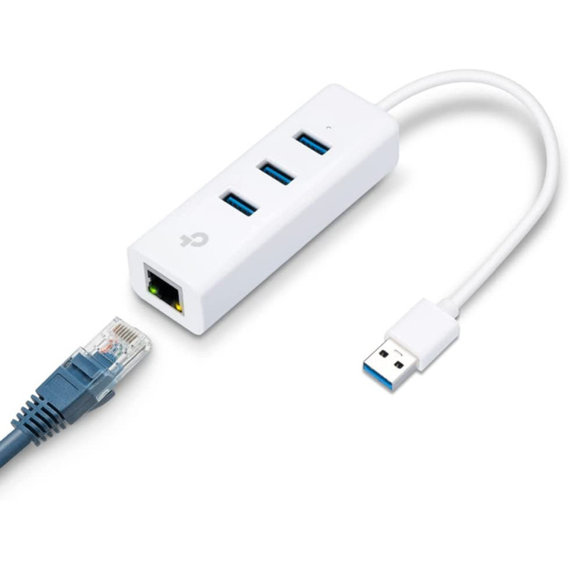 TP-Link USB 3.0 3 Port Hub Gigabit Ethernet Adapter 2 in 1 USB Adapter UE330, White