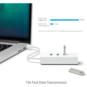 TP-Link USB 3.0 3 Port Hub Gigabit Ethernet Adapter 2 in 1 USB Adapter UE330, White