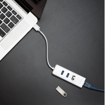 TP-Link USB 3.0 3 Port Hub Gigabit Ethernet Adapter 2 in 1 USB Adapter UE330, White