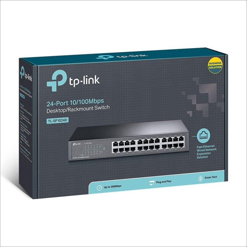 TP-Link 24 Port 10/100Mbps Fast Ethernet Switch, Plug Play, Desktop/Rackmount, Sturdy Metal w/Shielded Ports, Fanless, Limited Lifetime protection, Unmanaged (TL-SF1024D)