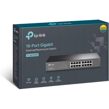 TP-Link 16-Port Gigabit Ethernet Unmanaged Switch, Plug and Play, Metal, Desktop/Rackmount, Fanless, Limited Lifetime (TL-SG1016D)