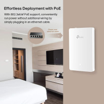 TP-Link EAP225-Wall V2, Omada AC1200 In-Wall Wireless Access Point, 3—10/100Mbps Ports, MU-MIMO Beamforming, PoE Powered, Quick Installation, SDN Integrated, Cloud Access Omada app, White