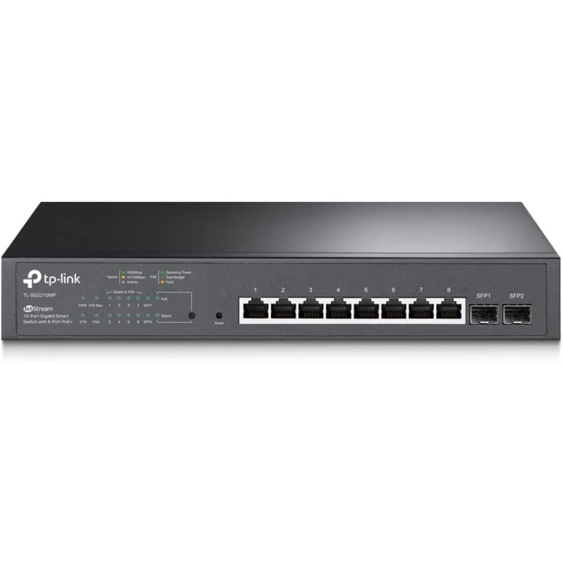 TP-Link TL-SG2210MP JetStream 10-Port Gigabit Smart Switch with 8-Port PoE+, 2 SFP slots (150 W, Rackmount)
