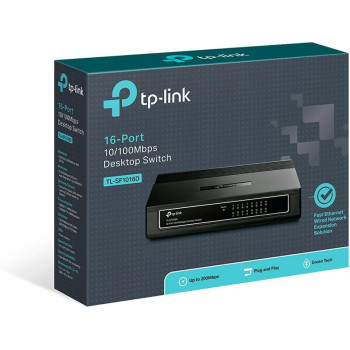 TP-Link 16 Port 10/100Mbps Fast Ethernet Switch, Desktop or Wall-Mounting, Plastic Case Ethernet Splitter, Unshielded Network Switch, Plug and Play, Fanless Quiet, Unmanaged (TL-SF1016D)