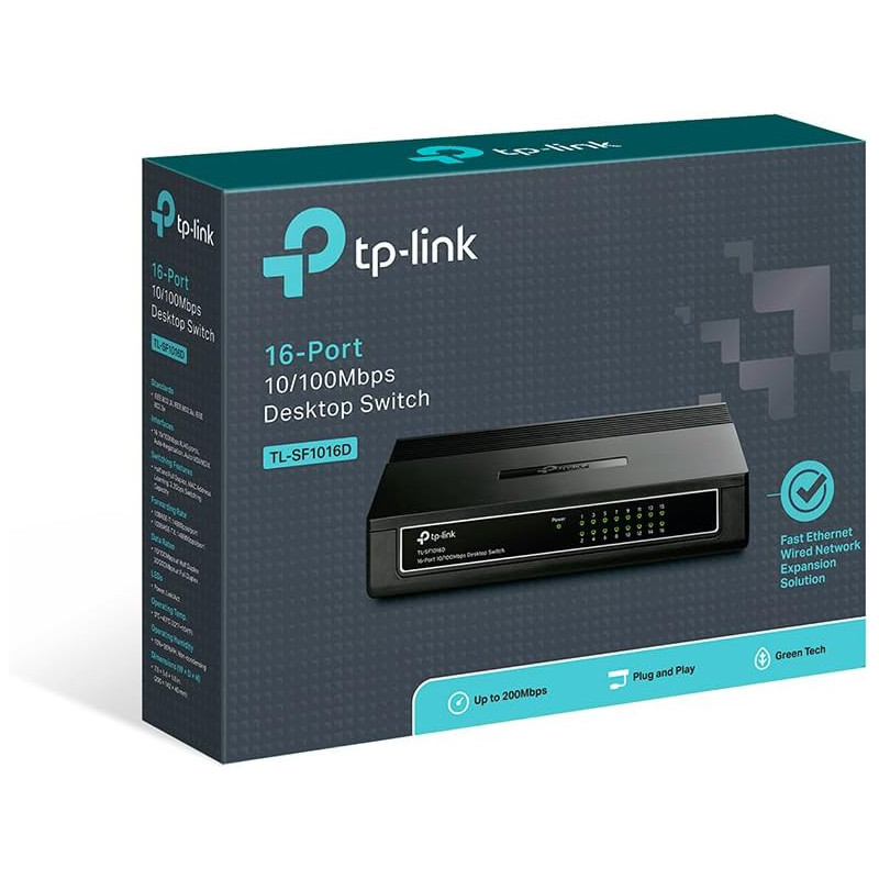 TP-Link 16 Port 10/100Mbps Fast Ethernet Switch, Desktop or Wall-Mounting, Plastic Case Ethernet Splitter, Unshielded Network Switch, Plug and Play, Fanless Quiet, Unmanaged (TL-SF1016D)