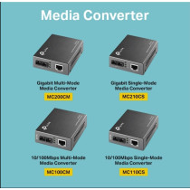 TP-Link Gigabit SFP to RJ45 Fiber Media Converter, Fiber to Ethernet Converter, 10/100/1000Mbps RJ45 Port to 1000Base-LX Single-Mode Fiber (MC210CS) Grey