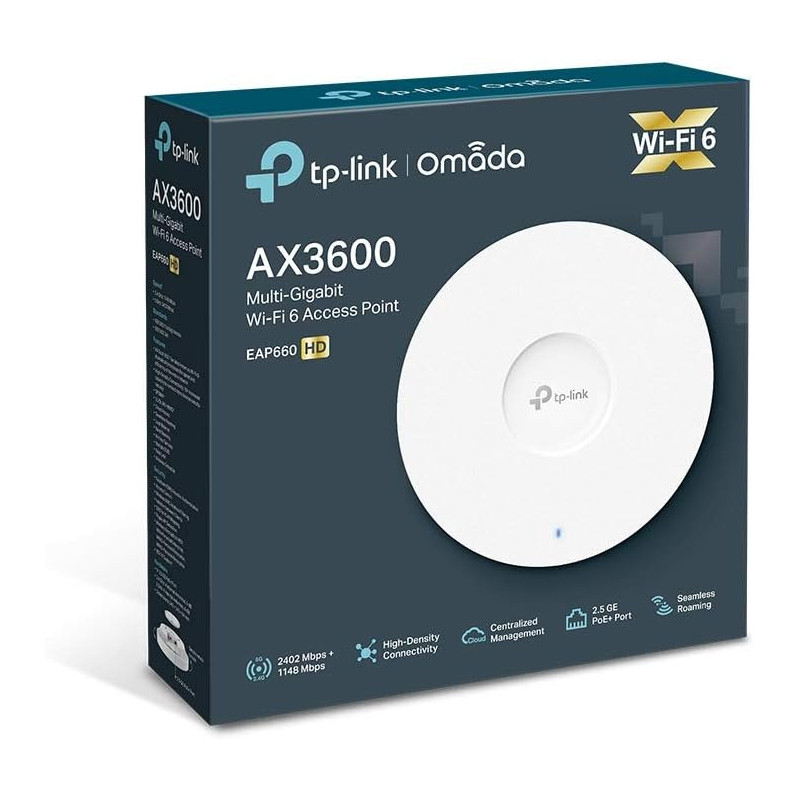 TP-Link Wi-Fi 6 Wireless Access Point, Dual Band AX3600, a 2.5 Gbps Ethernet port support 802.3at PoE+, Ultra-High Performing Enterprise Wireless for High-Density Environments(EAP660 HD)