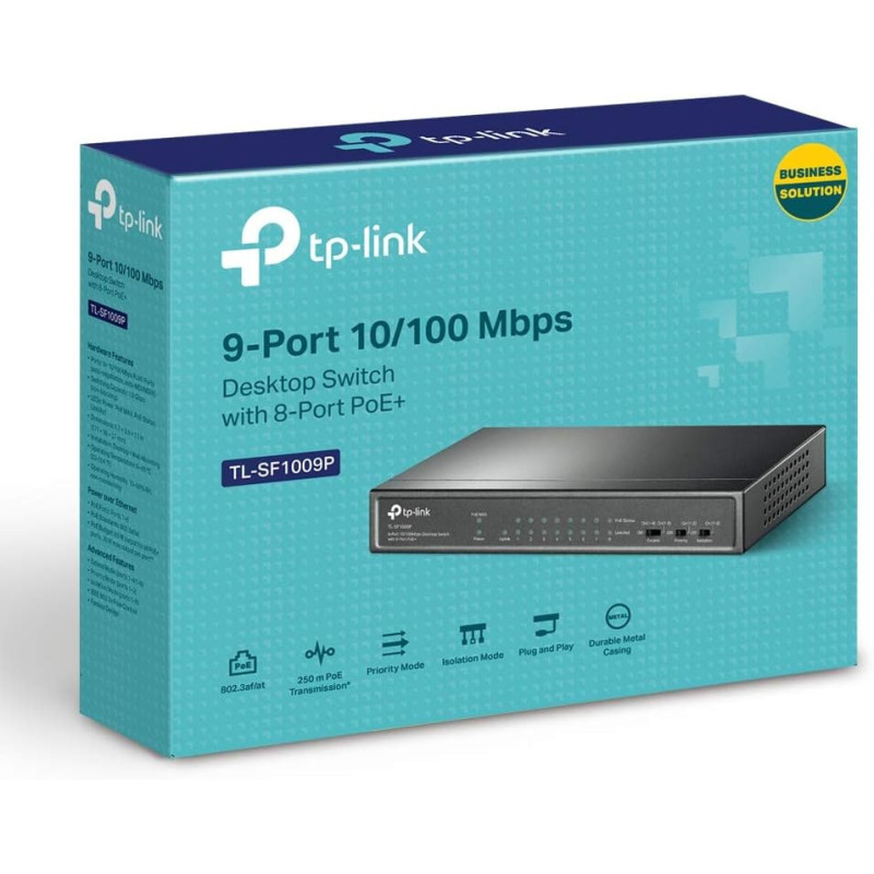 TP-LinkTl Sf1009P 9 Port 10/100Mbps Desktop Switch With 8 Port Poe+, Plug And Play No Configuration Required, Up To 250 M Transmission Under Extend Mode