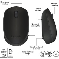Logitech M171 Wireless Mouse for PC, Mac, Laptop, 2.4 GHz, Optical Tracking, 12-Months Battery Life, Ambidextrous-Black