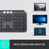 Logitech MX Keys Advanced Illuminated Wireless Keyboard, Bluetooth, Tactile Responsive Typing, Backlit Keys, USB-C, PC/Mac/Laptop Windows/Linux/IOS/Android - Graphite Black