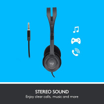 Logitech H111 Wired Headset, Stereo Headphones With Noise Cancelling Microphone, 3.5 mm Audio Jack, Pc/Mac/Laptop/Smartphone/Tablet Black, Large