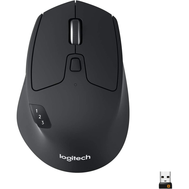 Logitech M720 Triathlon Wireless Mouse, Multi-Device, Bluetooth and 2.4 GHz with USB Unifying Receiver, 1000 DPI, 8-Buttons, 24-Month Battery Life, laptop/PC/Mac/iPad OS - Graphite Black