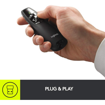 Logitech Wireless Presenter R400, Wireless Presentation Remote Clicker with Laser Pointer, Black, 1.9Quot; x 6.2Quot; x 8Quot;