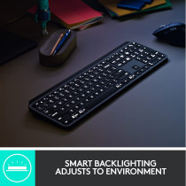Logitech MX Keys Advanced Illuminated Wireless Keyboard, Bluetooth, Tactile Responsive Typing, Backlit Keys, USB C, PC/Mac/Laptop Windows/Linux/IOS/Android, Arabic Layout QWERTY Graphite