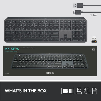 Logitech MX Keys Advanced Illuminated Wireless Keyboard, Bluetooth, Tactile Responsive Typing, Backlit Keys, USB C, PC/Mac/Laptop Windows/Linux/IOS/Android, Arabic Layout QWERTY Graphite