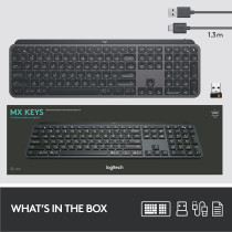 Logitech MX Keys Advanced Illuminated Wireless Keyboard, Bluetooth, Tactile Responsive Typing, Backlit Keys, USB C, PC/Mac/Laptop Windows/Linux/IOS/Android, Arabic Layout QWERTY Graphite
