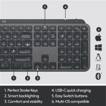 Logitech MX Keys Advanced Illuminated Wireless Keyboard, Bluetooth, Tactile Responsive Typing, Backlit Keys, USB C, PC/Mac/Laptop Windows/Linux/IOS/Android, Arabic Layout QWERTY Graphite