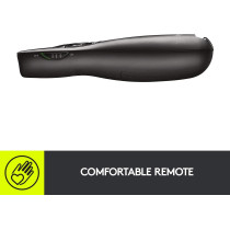 Logitech R400 Wireless Presentation Remote, 2.4 GHz, USB-Receiver, Red Laser Pointer, 15-Meter Operating Range, 6 Buttons, Intuitive Slideshow Control, Battery Indicator, PC - Black