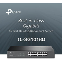 TP-Link TL-SG1016D 16-Port Gigabit Desktop/Rackmount Switch, Plug play, Auto MDI/MDIX, Auto Negotiation, Energy-Efficient Technology