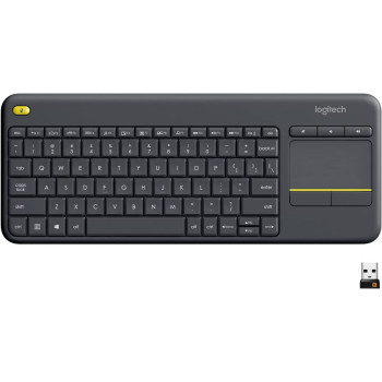 Logitech K400 Plus Wireless Livingroom Keyboard with Touchpad for Home Theatre PC Connected to TV, Customizable Multi-Media Keys, Windows, Android, Laptop/Tablet, Arabic Keyboard - Black
