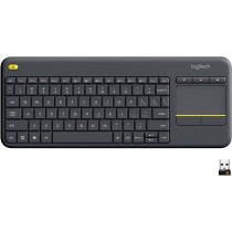 Logitech K400 Plus Wireless Livingroom Keyboard with Touchpad for Home Theatre PC Connected to TV, Customizable Multi-Media Keys, Windows, Android, Laptop/Tablet, Arabic Keyboard - Black