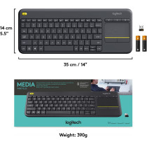 Logitech K400 Plus Wireless Livingroom Keyboard with Touchpad for Home Theatre PC Connected to TV, Customizable Multi-Media Keys, Windows, Android, Laptop/Tablet, Arabic Keyboard - Black