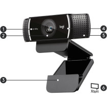 Logitech C922 Pro Stream Webcam, HD 1080p/30fps or HD 720p/60fps Hyperfast Streaming, Stereo Audio, HD light correction, Autofocus, For YouTube, Twitch, XSplit, PC/Mac/Laptop/Macbook/Tablet - Black