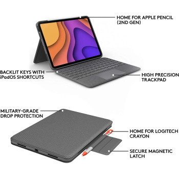 Logitech Folio Touch Ipad Keyboard Case With Trackpad And Smart Connector For Air (4Th 5Th Generation), Ara Qwerty Graphite