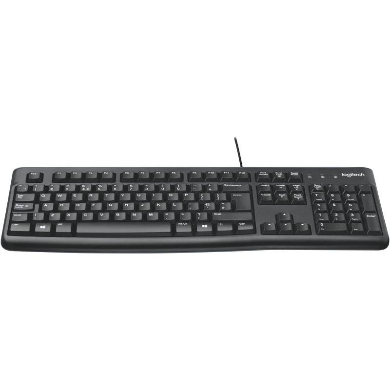 Logitech K120 Wired Keyboard for Windows, USB Plug and Play, Full Size, Spill Resistant, Curved Space bar PC / Laptop, English Layout Black