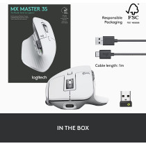 Logitech MX Master 3S - Wireless Performance Mouse with Ultra-fast Scrolling, Ergo, 8K DPI, Track on Glass, Quiet Clicks, USB-C, Bluetooth, Windows, Linux, Chrome - Pale Grey