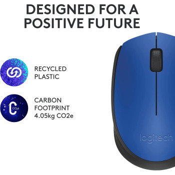 Logitech M171 Wireless Mouse for PC, Mac, Laptop, 2.4 GHz with USB Mini Receiver, Optical Tracking, 12-Months Battery Life, Ambidextrous - Blue