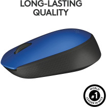 Logitech M171 Wireless Mouse for PC, Mac, Laptop, 2.4 GHz with USB Mini Receiver, Optical Tracking, 12-Months Battery Life, Ambidextrous - Blue