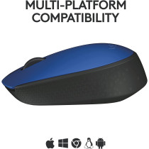 Logitech M171 Wireless Mouse for PC, Mac, Laptop, 2.4 GHz with USB Mini Receiver, Optical Tracking, 12-Months Battery Life, Ambidextrous - Blue
