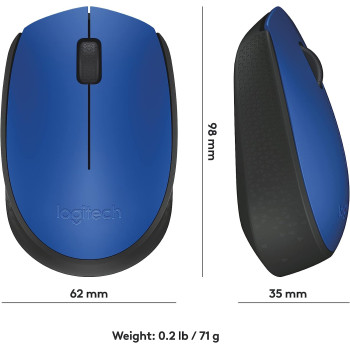 Logitech M171 Wireless Mouse for PC, Mac, Laptop, 2.4 GHz with USB Mini Receiver, Optical Tracking, 12-Months Battery Life, Ambidextrous - Blue
