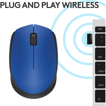 Logitech M171 Wireless Mouse for PC, Mac, Laptop, 2.4 GHz with USB Mini Receiver, Optical Tracking, 12-Months Battery Life, Ambidextrous - Blue