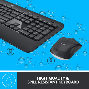 Logitech 920-008693 MK540 Wireless Keyboard and Mouse Combo for Windows, 2.4 GHz Wireless with Unifying USB-Receiver, Wireless Mouse, Multimedia Hot Keys, 3-Year Battery Life, PC/Laptop