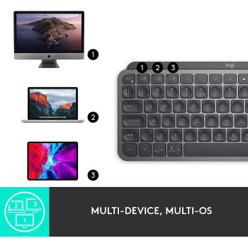 Logitech MX Keys Mini Minimalist Wireless Illuminated Keyboard, Compact, Bluetooth, Backlit, USB-C, Compatible with Apple macOS, iOS, Windows, Linux, Android, Metal Build, Arabic Keyboard - Graphite