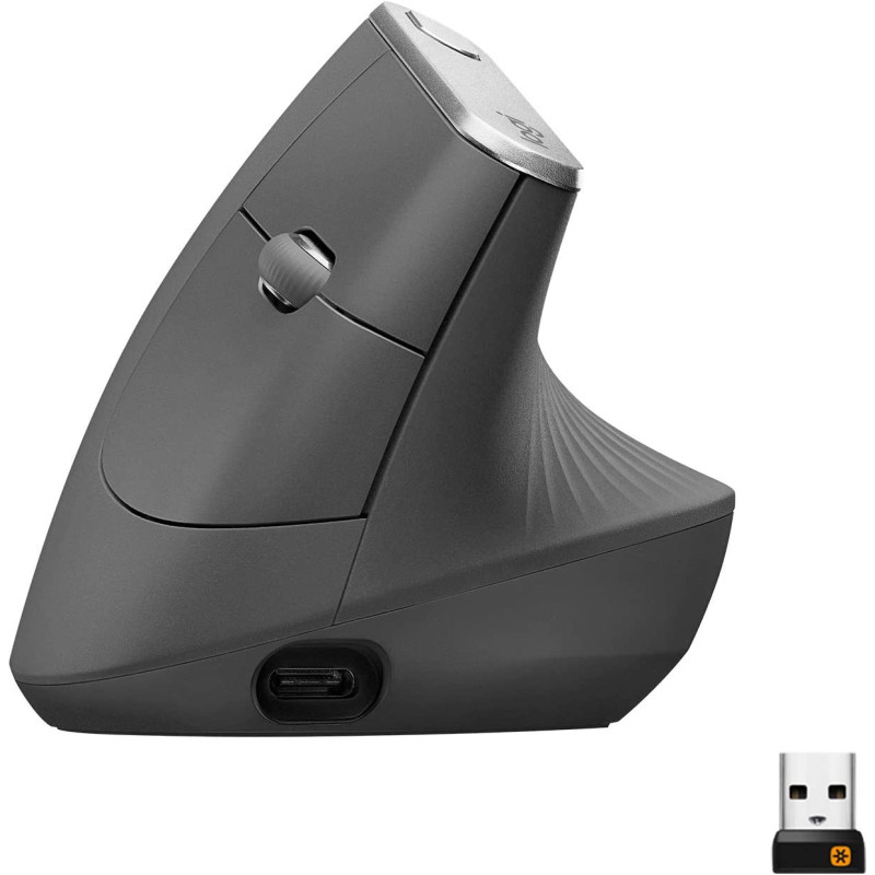 Logitech MX Vertical Ergonomic Wireless Mouse, Multi-Device, Bluetooth or 2.4GHz Wireless with USB Unifying Receiver, 4000 DPI Optical Tracking, 4 Buttons, Fast Charging, Laptop/PC/Mac/iPad OS- Black