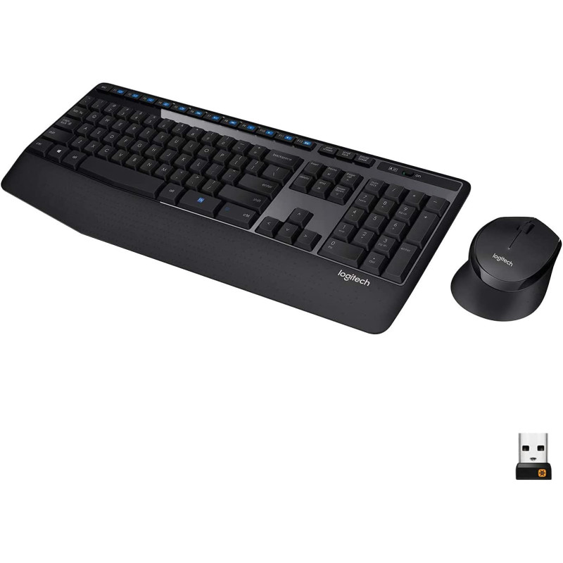 Logitech MK345 Wireless Keyboard and Mouse Combo, Full-Sized Keyboard with Palm Rest, Right-Handed Mouse, 2.4 GHz Wireless USB Receiver, Compatible with PC, laptop, Arabic Layout - Black