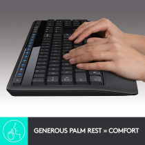 Logitech MK345 Wireless Keyboard and Mouse Combo, Full-Sized Keyboard with Palm Rest, Right-Handed Mouse, 2.4 GHz Wireless USB Receiver, Compatible with PC, laptop, Arabic Layout - Black