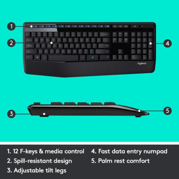 Logitech MK345 Wireless Keyboard and Mouse Combo, Full-Sized Keyboard with Palm Rest, Right-Handed Mouse, 2.4 GHz Wireless USB Receiver, Compatible with PC, laptop, Arabic Layout - Black