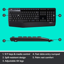 Logitech MK345 Wireless Keyboard and Mouse Combo, Full-Sized Keyboard with Palm Rest, Right-Handed Mouse, 2.4 GHz Wireless USB Receiver, Compatible with PC, laptop, Arabic Layout - Black