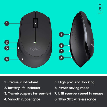 Logitech MK345 Wireless Keyboard and Mouse Combo, Full-Sized Keyboard with Palm Rest, Right-Handed Mouse, 2.4 GHz Wireless USB Receiver, Compatible with PC, laptop, Arabic Layout - Black