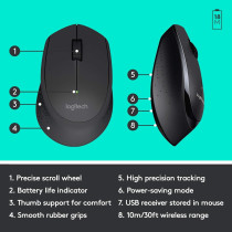 Logitech MK345 Wireless Keyboard and Mouse Combo, Full-Sized Keyboard with Palm Rest, Right-Handed Mouse, 2.4 GHz Wireless USB Receiver, Compatible with PC, laptop, Arabic Layout - Black