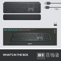 Logitech MX Keys Plus Advanced Wireless Illuminated Keyboard with Detachable Palm Rest, Tactile Responsive Typing, Backlighting, Bluetooth, USB-C, Apple macOS, Microsoft Windows, Linux