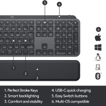 Logitech MX Keys Plus Advanced Wireless Illuminated Keyboard with Detachable Palm Rest, Tactile Responsive Typing, Backlighting, Bluetooth, USB-C, Apple macOS, Microsoft Windows, Linux