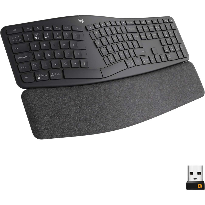 Logitech ERGO K860 Wireless Ergonomic Keyboard - Split Keyboard, Wrist Rest, Natural Typing, Stain-Resistant Fabric, Bluetooth and USB Connectivity, Compatible with Windows/Mac, Arabic Layout