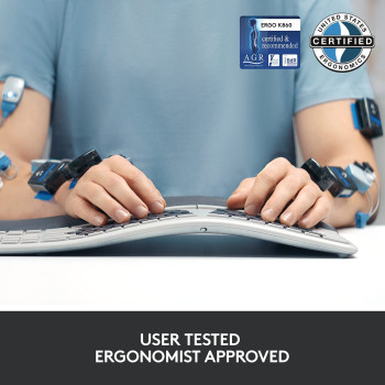 Logitech ERGO K860 Wireless Ergonomic Keyboard - Split Keyboard, Wrist Rest, Natural Typing, Stain-Resistant Fabric, Bluetooth and USB Connectivity, Compatible with Windows/Mac, Arabic Layout