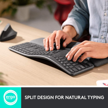 Logitech ERGO K860 Wireless Ergonomic Keyboard - Split Keyboard, Wrist Rest, Natural Typing, Stain-Resistant Fabric, Bluetooth and USB Connectivity, Compatible with Windows/Mac, Arabic Layout